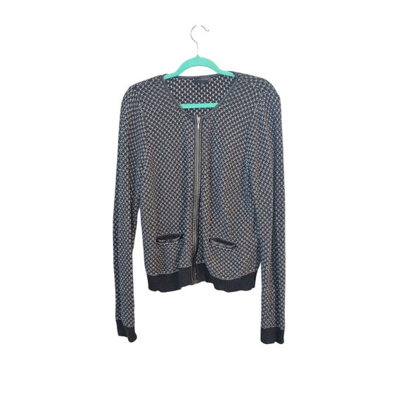 The Limited Sweaters - The Limited size large white black full zip with Pleather trim